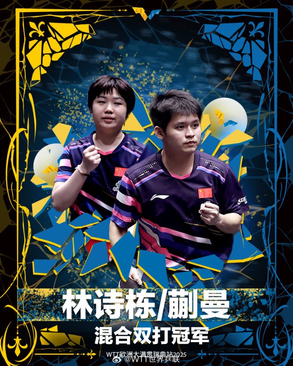 WTT欧洲四项冠军瑞典站：林诗栋/蒯曼夺得混合赛第一名