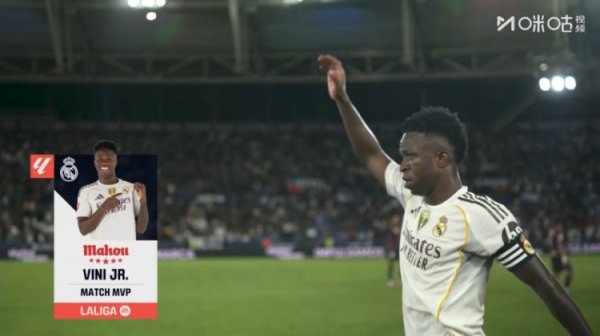 传射建功，西甲官方：维尼修斯当选皇马4-1莱万特全场最佳