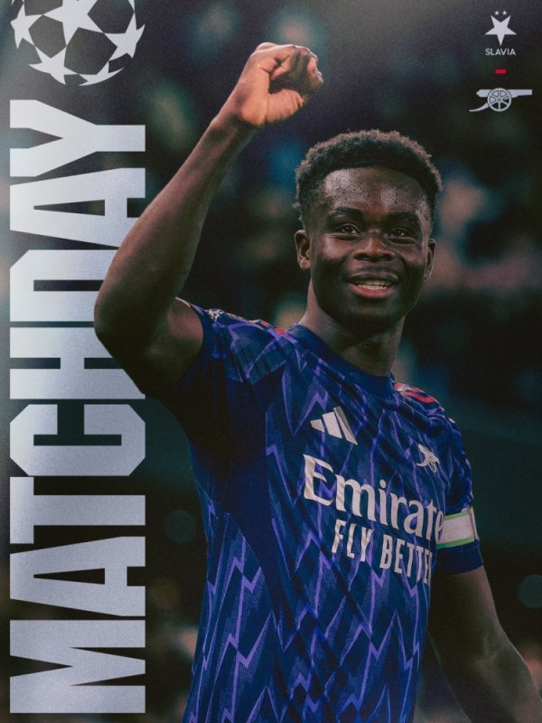 剑指三分！阿森纳发布本轮欧冠海报：萨卡单人出镜